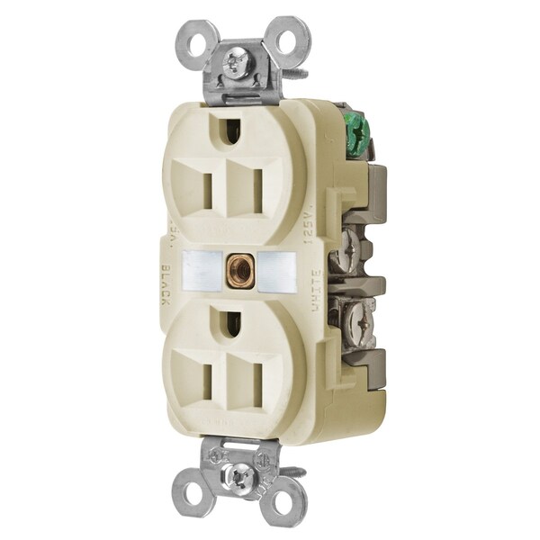 Straight Blade Devices, Receptacles, Duplex, Corrosion resistant, 2-Pole 3-Wire Grounding, 15A 125V, 5-15R, Ivory, Single Pack, Chem-Marine